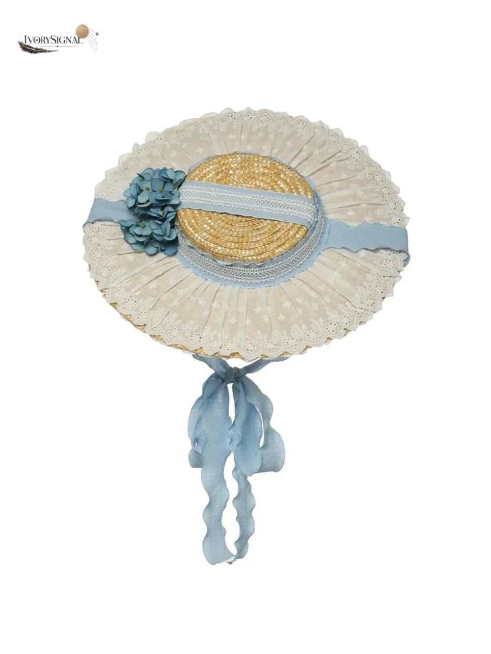 Victorian Tea Party Straw Sun Hat with Lace Flowers